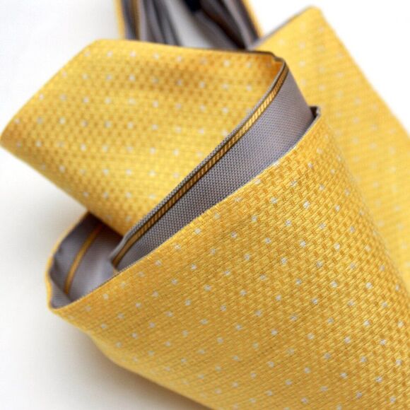 Mens Cravat Ascot 100%Silk Reversible Yellow Grey A166 Gift Box
